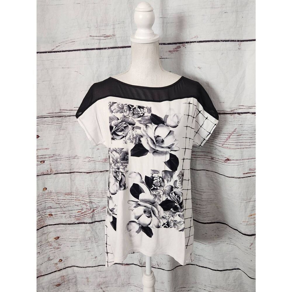White House Black Market Short Sleeve Boatneck Floral Short Sleeve Top Size Smal